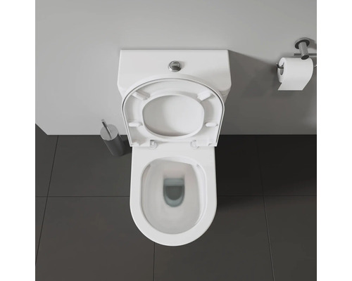Aufnahme einer Toilette von oben mit offenem Toilettensitz