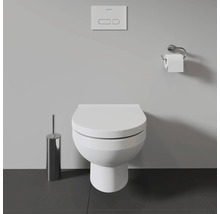 Wandhängendes WC mit Spülkastenbetätigung, Toilettenpapierhalter und WC-Bürste