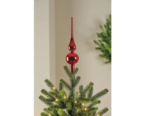 Weihnachtsbaumspitze Glas Ø 5 cm H 28 cm rot glänzend Weihnachtsbaumspitze auf einem Weihnachtsbaum