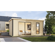 Modernes Gartenhaus mit Schiebetür und Fenster