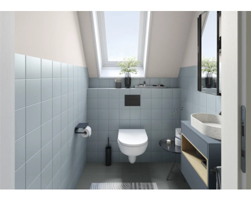 Badezimmer mit Toilette, Waschtisch und Dachfenster