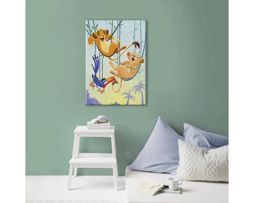 Wandbild mit einer Illustration von Tieren auf Schaukeln im Dschungelstil