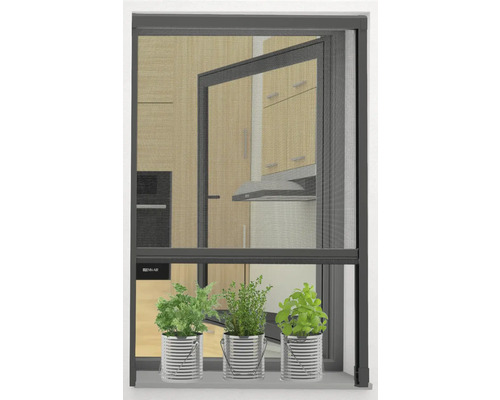 Fliegengitter mit Kräutern im Fenster