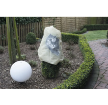 Gartenszene mit Pflanzenschutzhülle und Gartenleuchte