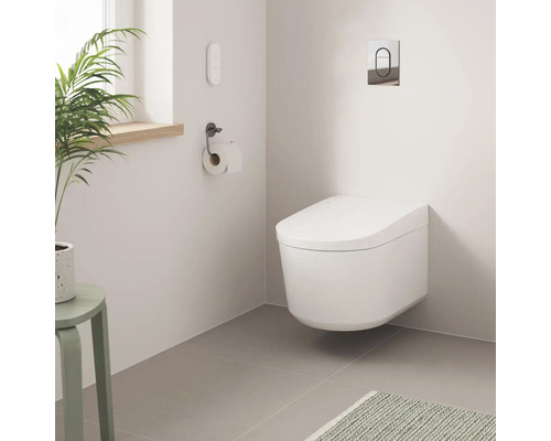 Wandhängendes Dusch-WC in einem modern gestalteten Badezimmer.