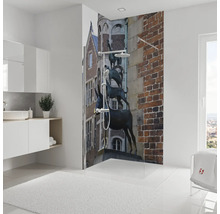 Modernes Badezimmer mit Duschwand mit Bremer Stadtmusikanten Motiv