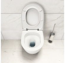 Wandhängendes Tiefspülklosett mit offenem Spülrand und WC-Bürste