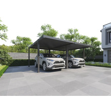 Doppelcarport mit zwei Autos vor einem Haus