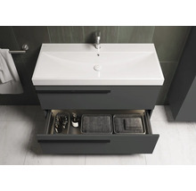 Waschtischunterschrank mit offenem Schubfach und Waschbecken