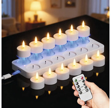 LED-Teelichter mit Ladestation und Fernbedienung auf Tisch
