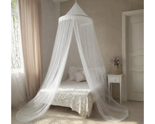 Schlafzimmer mit Bett und Moskitonetz-Himmel