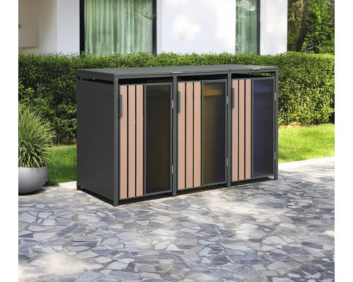 Mülltonnenbox für drei Mülltonnen im Außenbereich