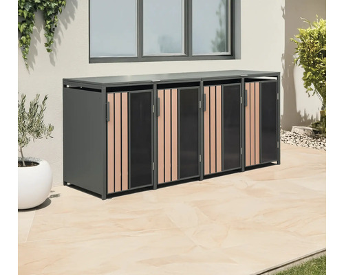 Mülltonnenbox für drei Mülltonnen aus Metall und Kunststoff