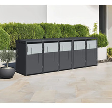 Mülltonnenbox für drei Mülltonnen auf einer Terrasse