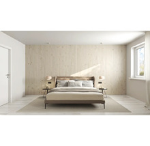 Schlafzimmer mit Doppelbett, Nachttischen und Holzvertäfelung