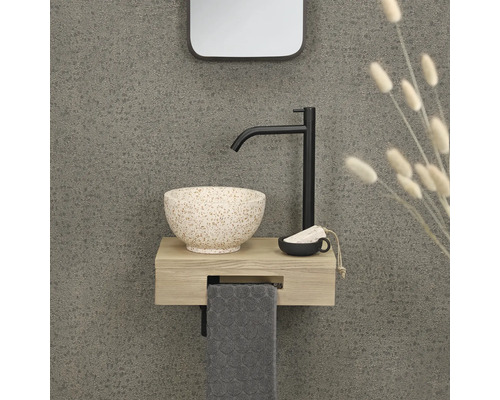 Badezimmer Waschtisch mit Aufsatzwaschbecken, Armatur und Handtuch