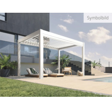 Illustration einer modernen Pergola mit Loungemöbeln im Außenbereich