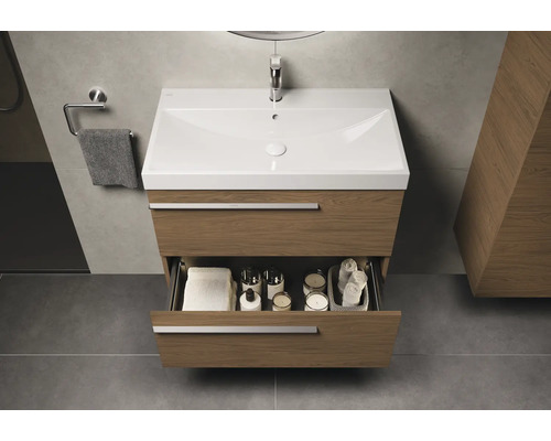 Waschtischunterschrank mit offenem Schubfach im Badezimmer