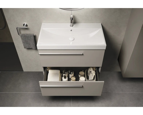 Waschtischunterschrank mit offenem Schubfach im Badezimmer