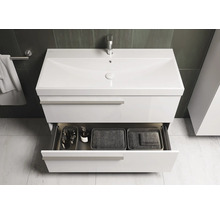 Weißer Waschtischunterschrank mit offenem Schubfach für Badezimmerutensilien