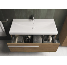 Waschtischunterschrank mit Auszug, Waschbecken, Armatur und Badutensilien