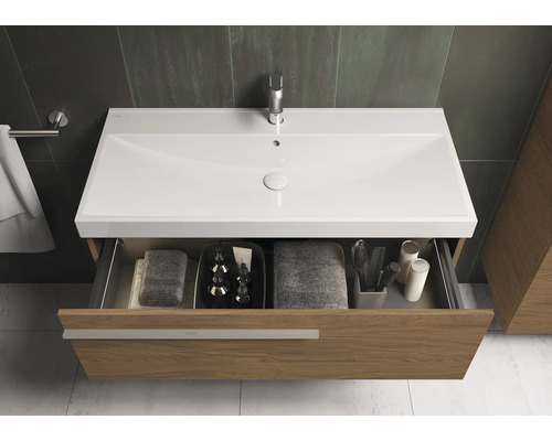 Badezimmerwaschtisch mit Schublade, Waschbecken, Armatur und Badaccessoires