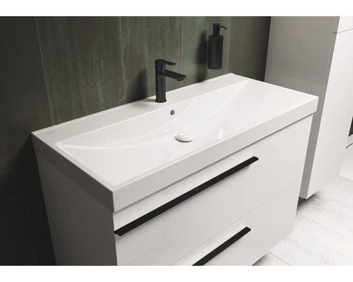 Waschtischunterschrank mit Waschbecken, Armatur und Seifenspender