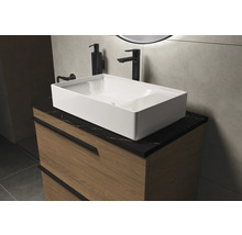 Waschtisch mit Unterschrank, schwarzer Arbeitsplatte und rechteckigem Aufsatzwaschbecken