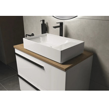 Waschtisch mit rechteckigem Aufsatzwaschbecken, Armatur und Schubladenunterschrank für das Badezimmer