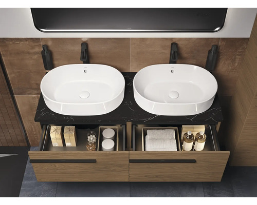 Badezimmer Waschtisch mit zwei Aufsatzwaschbecken und Schubladen