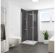 Modernes Badezimmer mit Dusche, Toilette, Heizkörper und Pflanze