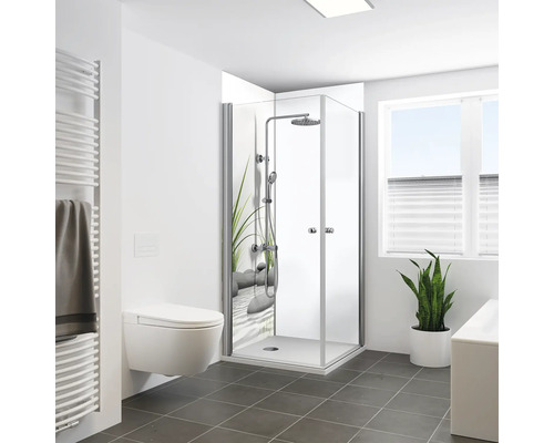 Duschrückwand BREUER weiß matt geperlt 210 x 90 cm 9480580000200 Helles Badezimmer mit Duschkabine, Toilette und Heizkörper