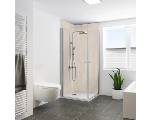 Badezimmer mit Duschkabine, Toilette und Heizkörper