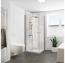 Badezimmer mit Duschkabine, Toilette und Heizkörper