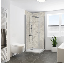 Badezimmer mit Duschkabine, Toilette und Heizkörper