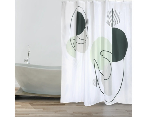 Duschvorhang MSV MINIMALIST STYLE 180 x 200 cm weiß Badezimmer mit Badewanne und Duschvorhang mit grafischem Muster