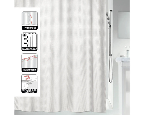 Weißer Duschvorhang mit wasserabweisender, wasserdichter Beschichtung, verstärkten Ösen und geeignet für Duschstangen mit Überraschungseffekt.