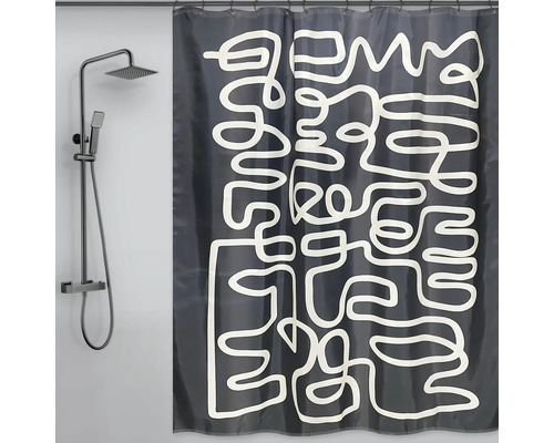 Duschvorhang MSV CHIARA 180 x 200 cm schwarz Duschvorhang mit abstraktem Muster und Duschsystem