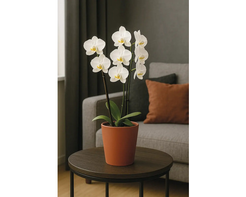 Orchidee in einem Topf auf einem Tisch