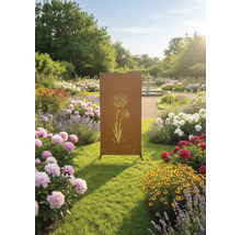 Garten mit Metall Sichtschutzwand und Blumenmuster