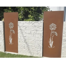 Dekorative Sichtschutzelemente aus Metall mit Löwenzahn-Design als Gartenzaun