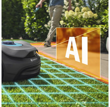 Gardena Mähroboter im Einsatz mit künstlicher Intelligenz auf einer Rasenfläche
