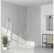 Modernes Badezimmer mit Duschkabine aus Glas, Waschbeckenunterschrank und Handtuch