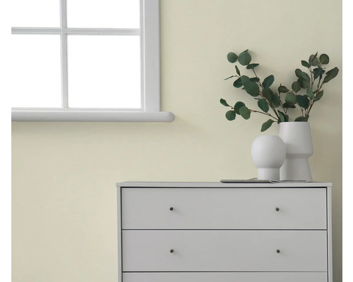 Innenraumansicht mit Kommode, Dekoration und Fenster für ein helles, organisiertes Ambiente.