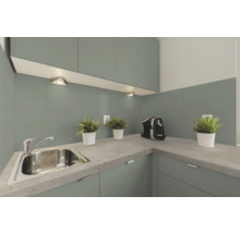 Küchenszene mit Spüle, Armatur, Arbeitsplatte, Pflanzen und Kaffeemaschine