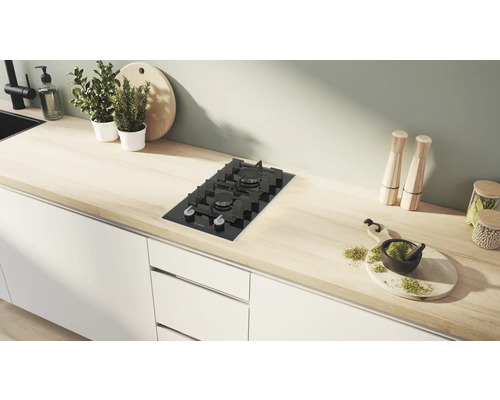 Einbau Gaskochfeld mit zwei Kochstellen in einer modernen Küche.