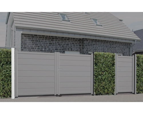 Moderne Gartenzaunanlage mit Tor und blickdichten Hecken