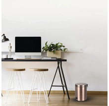 Arbeitszimmer mit Schreibtisch, Stühlen und Tretabfalleimer