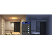 Raumszene mit einer Deckenleuchte, die per Smartphone-App gesteuert wird