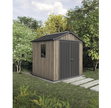 Gartenschuppen aus Holz mit Doppeltür und Fenster im Garten